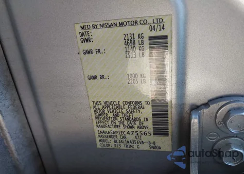 2014 Nissan Maxima 3.5 Sv z USA, uszkodzony, nr VIN 1N4AA5AP1EC475565